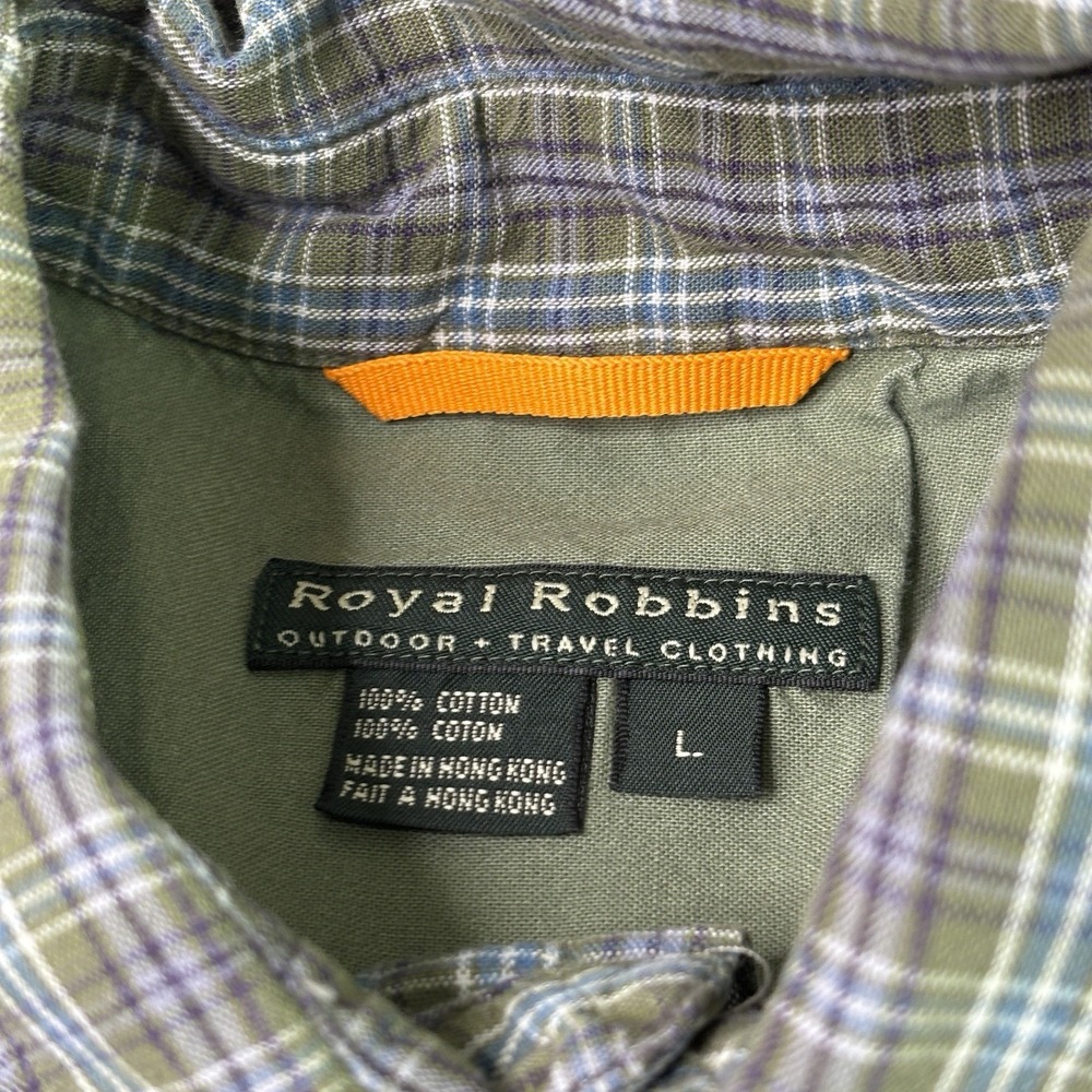Royal Robbins Shirt Mens Large Green Long Sleeve Button Up Check Plaid Outdoors - Picture 4 of 10